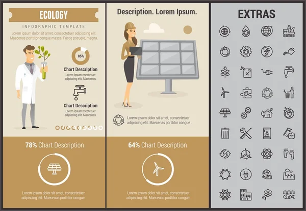 Ecologie infographic sjabloon, elementen en pictogrammen. — Stockvector