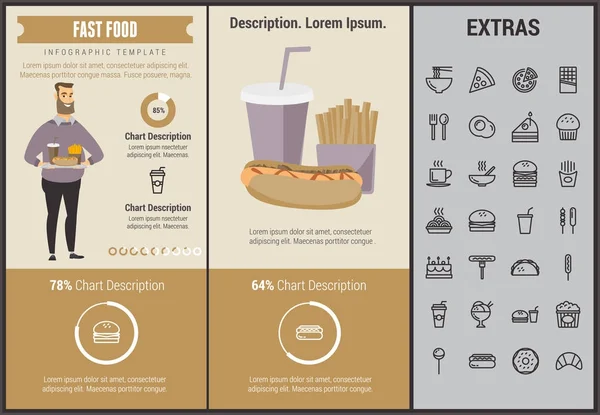 Modelo de infográfico de fast food e elementos . — Vetor de Stock