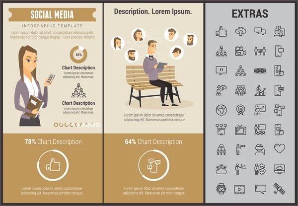 Modèle d'infographie de médias sociaux, éléments, icônes — Image vectorielle