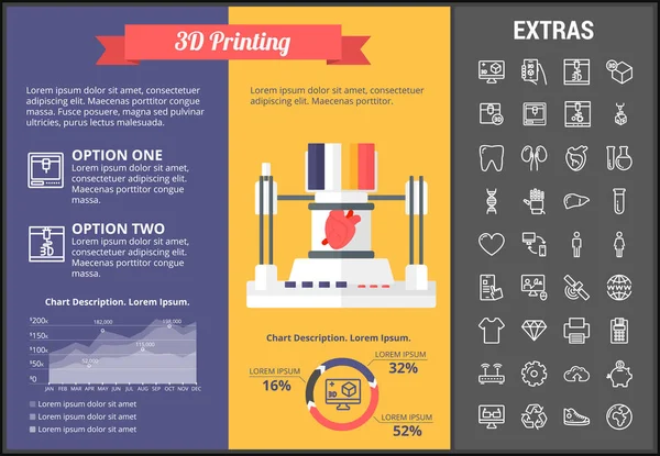 Modelo de infográfico de impressão 3D e elementos . — Vetor de Stock