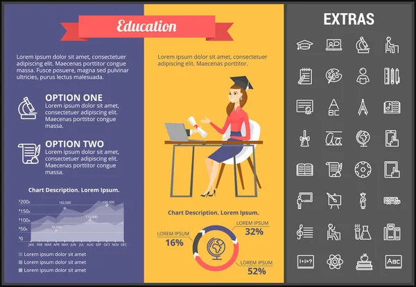 Plantilla de infografía educativa, elementos e iconos — Archivo Imágenes Vectoriales