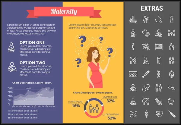 Modelo de infográfico de maternidade, elementos e ícones — Vetor de Stock
