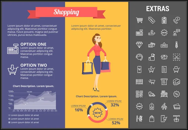 Plantilla de infografía de compras, elementos e iconos . — Archivo Imágenes Vectoriales