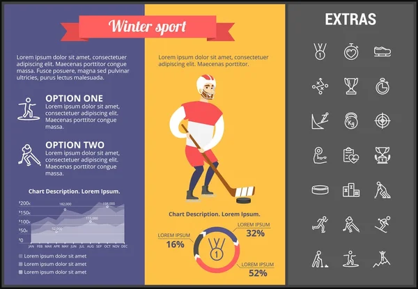冬スポーツ インフォ グラフィック テンプレート, 要素, アイコン — ストックベクタ