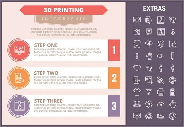 Plantilla y elementos de infografía de impresión 3D . — Vector de stock