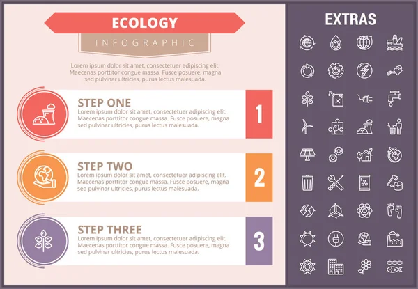 Modelo de infográfico de ecologia, elementos e ícones . — Vetor de Stock
