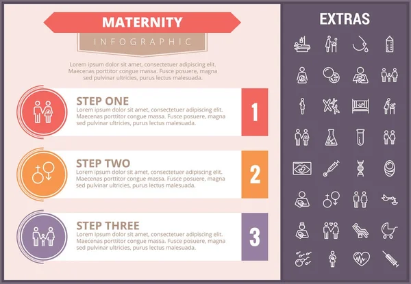 Modello di infografica di maternità, elementi e icone — Vettoriale Stock