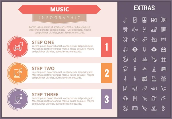 Modello di infografica musicale, elementi e icone . — Vettoriale Stock