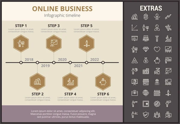 Plantilla y elementos de infografía de negocios en línea . — Vector de stock