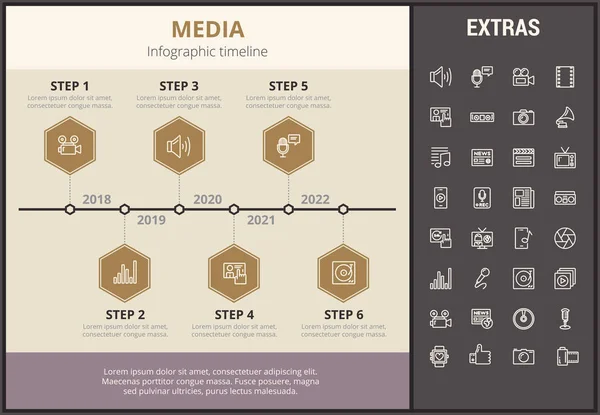 Modelo de infográfico de mídia, elementos e ícones . — Vetor de Stock