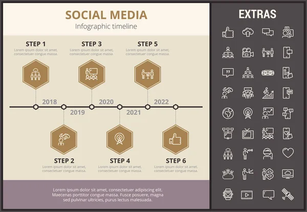 Modelo de infográfico de mídia social, elementos, ícones — Vetor de Stock