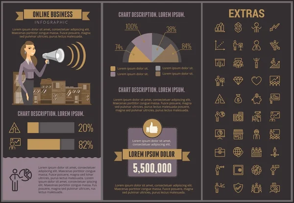 Plantilla y elementos de infografía de negocios en línea . — Vector de stock