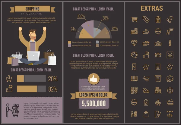 Modelo de infográfico de compras, elementos e ícones . — Vetor de Stock