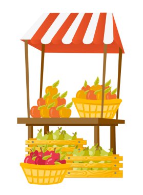 Meyve vektör karikatür çizim ile stand.