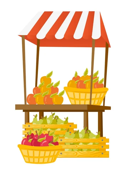 Stand with fruit vector cartoon illustration. — Stock Vector