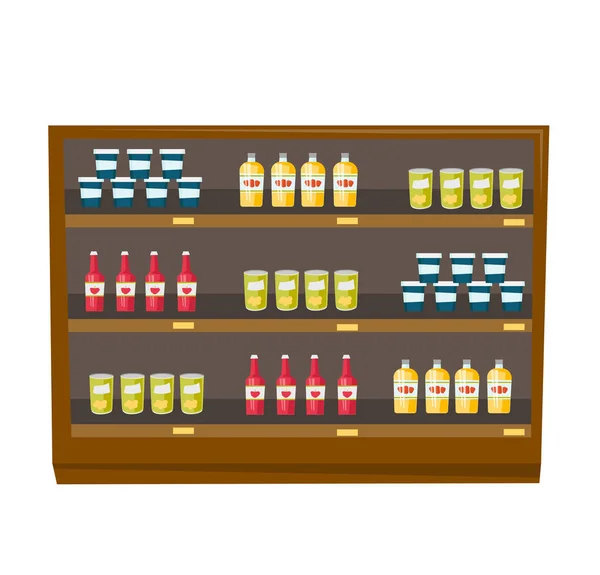 Grocery store shelves with products vector cartoon — Stock Vector