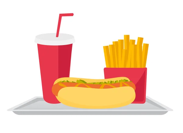 Bandeja com ilustração de desenho animado de vetor de fast food . — Vetor de Stock