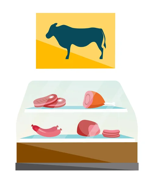 Mostra de açougue com desenho animado de vetor de carne . —  Vetores de Stock