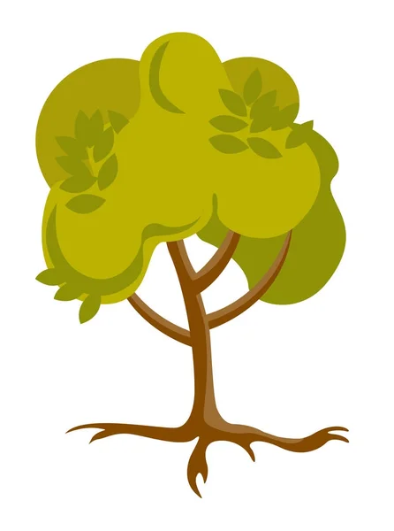 Πράσινο δέντρο με ρίζες διάνυσμα καρτούν εικονογράφηση. — Διανυσματικό Αρχείο
