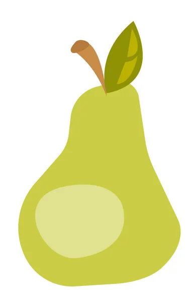 Green pear with leaf vector cartoon illustration. — Stock Vector