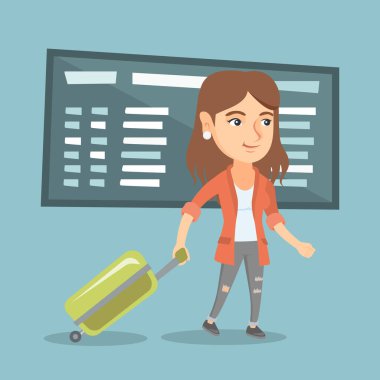 Kafkas kadın havaalanında bavul ile yürüme.