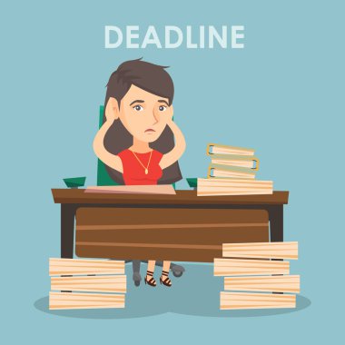 Business woman having problem with deadline. clipart
