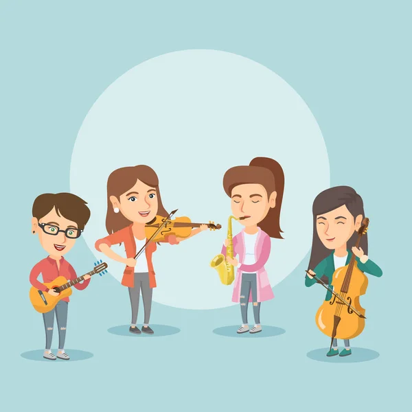 Band av musiker spelar musikinstrument. — Stock vektor