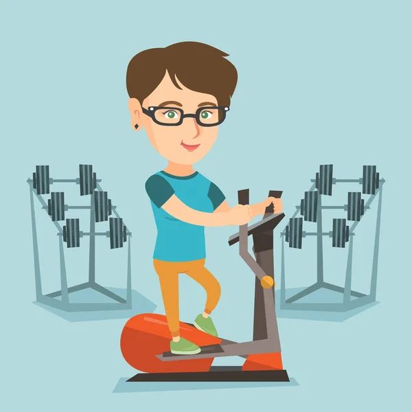 Caucasian woman exercising on elliptical trainer. — Stock Vector