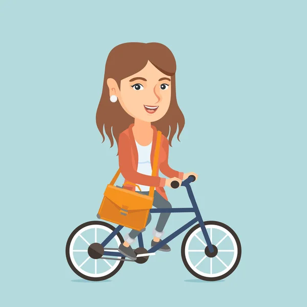 หนุ่มสาว Caucasian นักธุรกิจหญิงขี่จักรยาน . — ภาพเวกเตอร์สต็อก