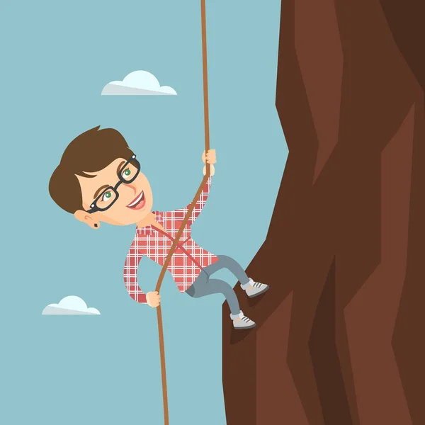 Caucasian business woman climbing the mountain. — Stock Vector