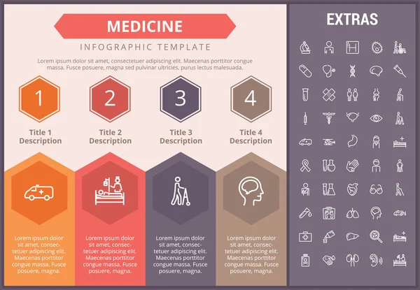 Medicína infografika šablona, prvky a ikony. — Stockový vektor