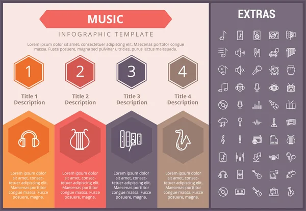Modelo infográfico de música, elementos e ícones . — Vetor de Stock