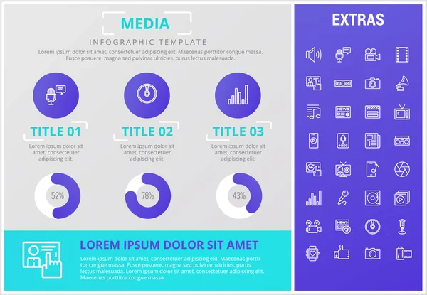 Modelo de infográfico de mídia, elementos e ícones . — Vetor de Stock