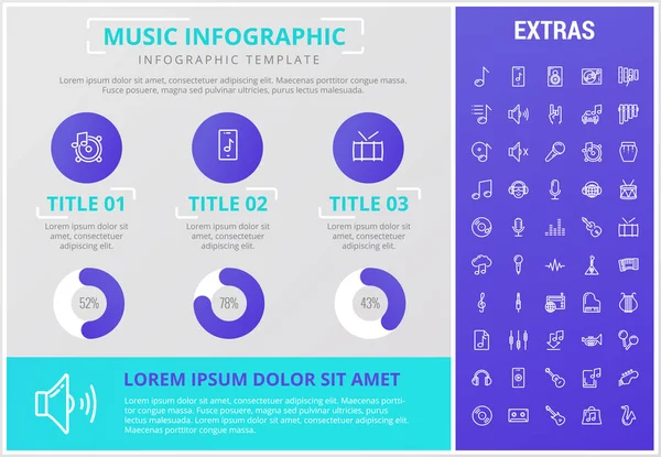音楽インフォ グラフィック テンプレート、要素およびアイコン. — ストックベクタ