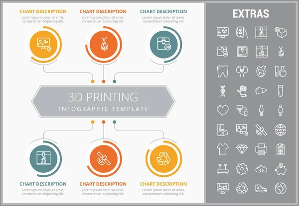 3D printing infographic mall och element. — Stock vektor