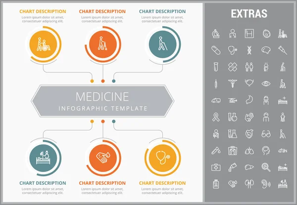 Geneeskunde infographic sjabloon, elementen en pictogrammen. — Stockvector