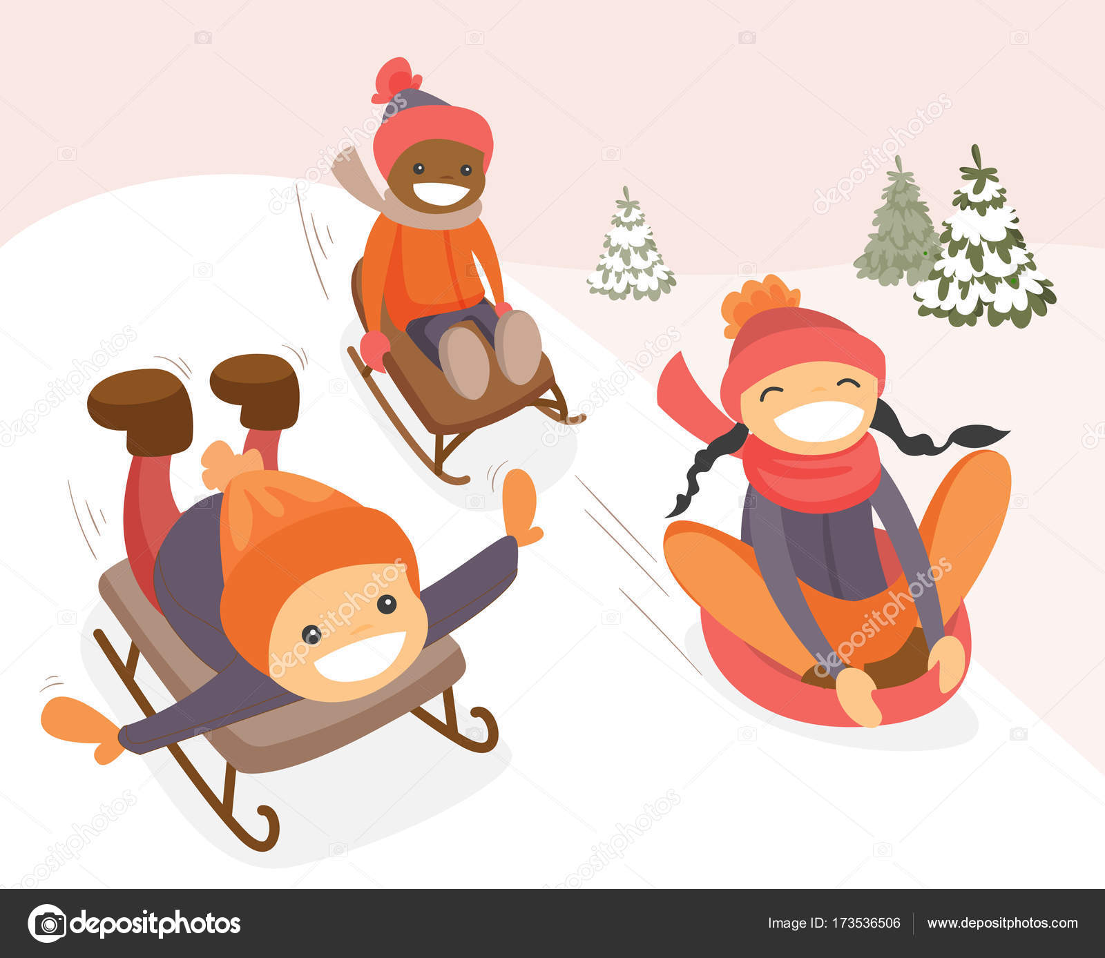 Download Group of multicultural kids enjoying a sleigh ride — Stock ...