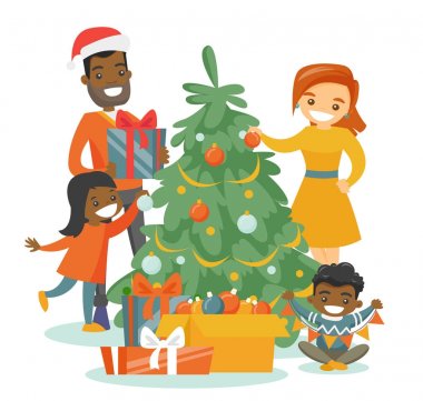 Çok ırklı aile Noel ağacı süsleme.