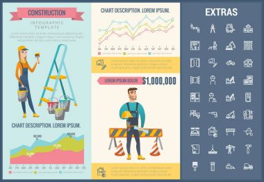 İnşaat Infographic şablonu ve öğeleri.