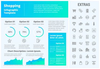 Alışveriş Infographic şablon, öğeler ve simgeler.