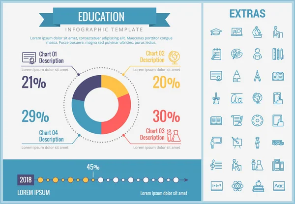 Modelo de infográfico de educação, elementos e ícones — Vetor de Stock