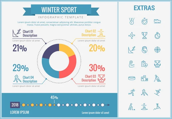 Modèle d'infographie de sport d'hiver, éléments, icônes — Image vectorielle