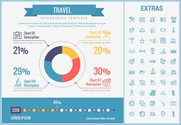 Plantilla de infografía de viaje, elementos e iconos . — Vector de stock