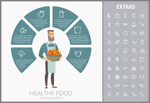 Healthy food infographic template, elements, icons — Stock Vector