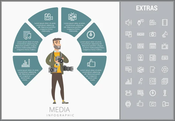 Modèle d'infographie médiatique, éléments et icônes . — Image vectorielle