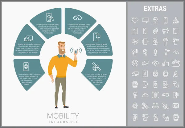 Mobilitu infografika šablona, prvky a ikony. — Stockový vektor