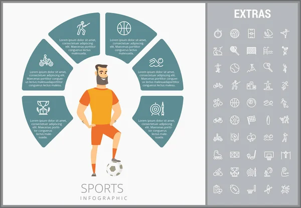 Modelo de infográfico esportivo, elementos e ícones . — Vetor de Stock