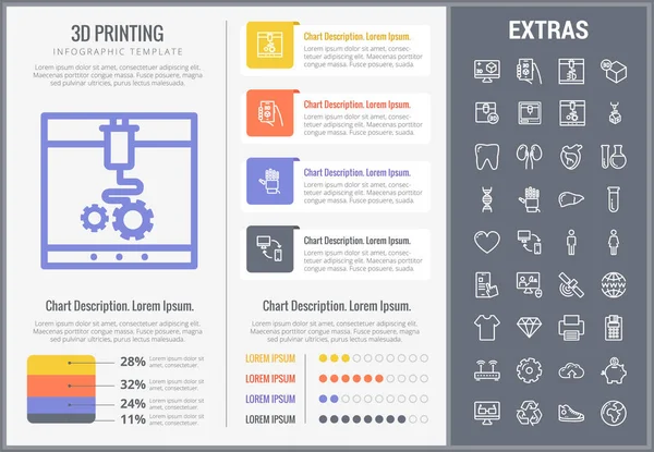 Plantilla y elementos de infografía de impresión 3D . — Vector de stock