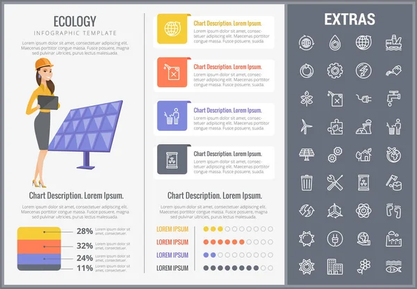 Ecologie infographic sjabloon, elementen en pictogrammen. — Stockvector