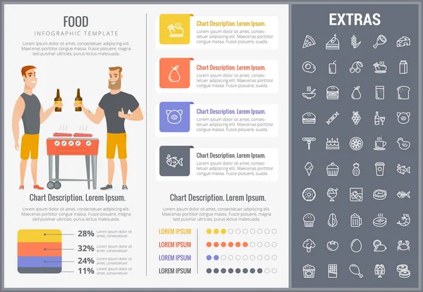 Modello di infografica alimentare, elementi e icone . — Vettoriale Stock